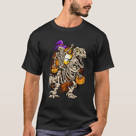 Skeleton Riding Mummy Dinosaurier rex Halloween Pu T-Shirt (Vorderseite)