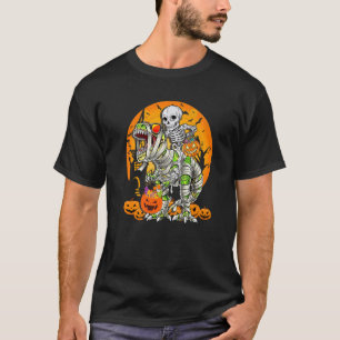 Skeleton Riding Mummy Dinosaurier rex Halloween Pu T-Shirt