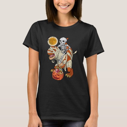 Skeleton Riding Mummy Dinosaurier rex Halloween Pu T-Shirt (Vorderseite)