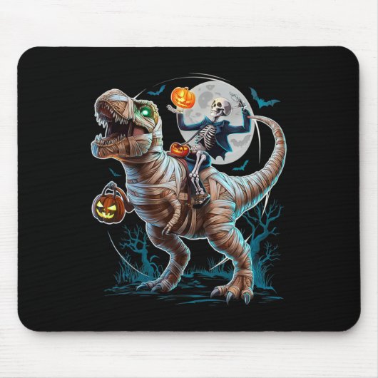 Skeleton Riding Mummy Pumpkin T Rex Dinosaur Funny Mousepad (Vorne)