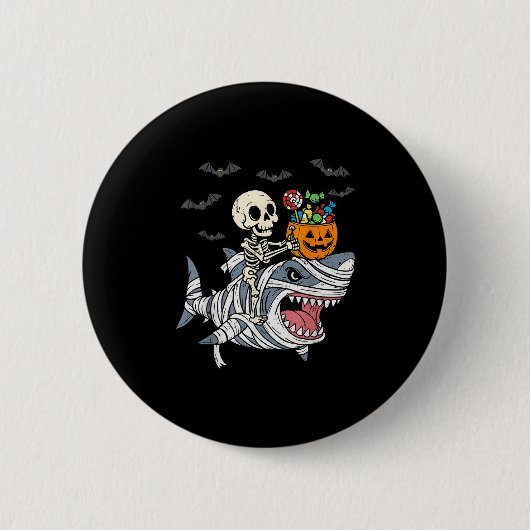 Skeleton Riding Mummy Shark Halloween Boys Toddler Button (Vorderseite)
