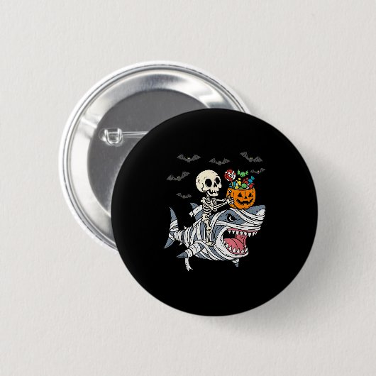 Skeleton Riding Mummy Shark Halloween Boys Toddler Button (Vorne & Hinten)