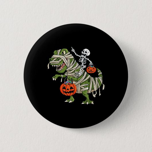 Skeleton Riding Mummy T Rex Halloween Boys Girls K Button (Vorderseite)