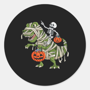 Skeleton Riding Mummy T Rex Halloween Boys Girls K Runder Aufkleber