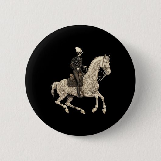 Skeleton Riding Pferd Cowboy Horse Lover Halloween Button (Vorderseite)