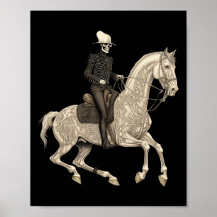 Skeleton Riding Pferd Cowboy Horse Lover Halloween Poster