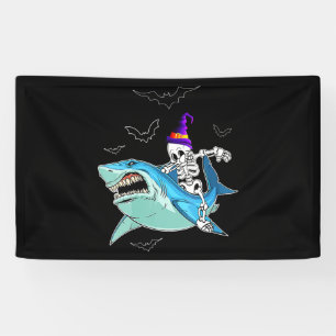 Skeleton Riding Shark Funny - Crazy Halloween Gesc Banner