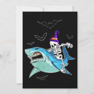 Skeleton Riding Shark Funny - Crazy Halloween Gesc Einladung