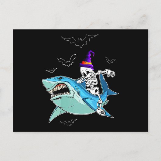 Skeleton Riding Shark Funny - Crazy Halloween Gesc Postkarte (Vorderseite)