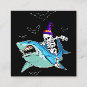 Skeleton Riding Shark Funny - Crazy Halloween Gesc Quadratische Visitenkarte