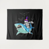 Skeleton Riding Shark Funny - Crazy Halloween Gesc Wandteppich (Vorderseite (Horizontal))