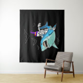 Skeleton Riding Shark Funny - Crazy Halloween Gesc Wandteppich (Beispiel)