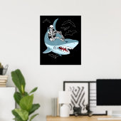 Skeleton Riding Shark Funny Halloween Boys Girls Poster (Heimbüro)