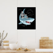 Skeleton Riding Shark Funny Halloween Boys Girls Poster (Küche)