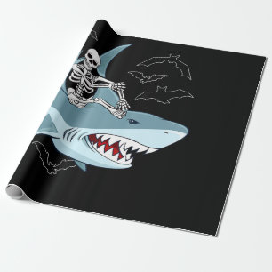 Skeleton Riding Shark Funny Halloween Geschenke Geschenkpapier