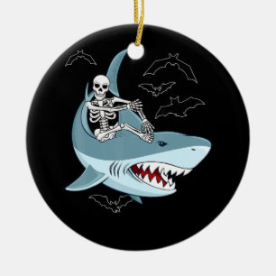 Skeleton Riding Shark Funny Halloween Geschenke Keramik Ornament