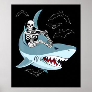Skeleton Riding Shark Funny Halloween Geschenke Poster