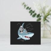 Skeleton Riding Shark Funny Halloween Geschenke Postkarte (Stehend Vorderseite)