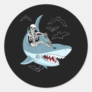 Skeleton Riding Shark Funny Halloween Geschenke Runder Aufkleber