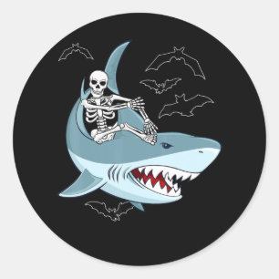 Skeleton Riding Shark Funny Halloween Geschenke Runder Aufkleber