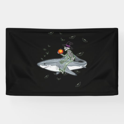 Skeleton Riding Shark - Funny Halloween Shark Gesc Banner (Horizontal)
