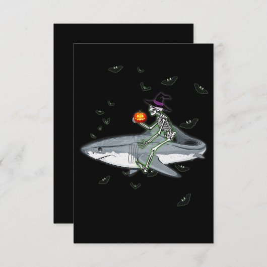 Skeleton Riding Shark - Funny Halloween Shark Gesc Dankeskarte (Vorne/Hinten)