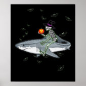 Skeleton Riding Shark - Funny Halloween Shark Gesc Poster (Vorne)