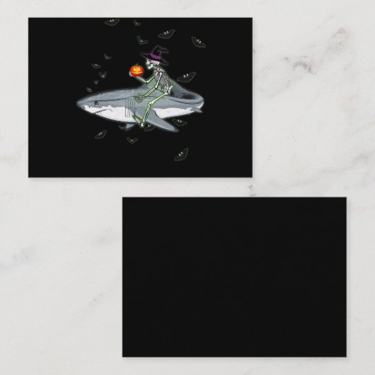 Skeleton Riding Shark - Funny Halloween Shark Gesc Visitenkarte (Vorne/Hinten)