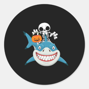 Skeleton Riding Shark Jack O'lantern Pumpkin Hallo Runder Aufkleber
