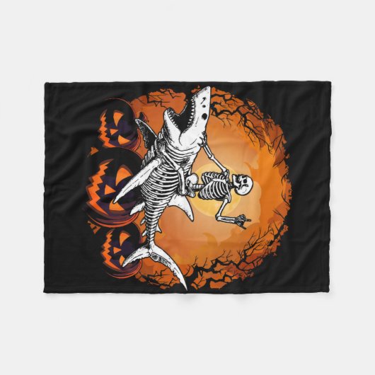 Skeleton Riding Shark Lazy Halloween Anzug Funny Fleecedecke (Vorderseite (Horizontal))