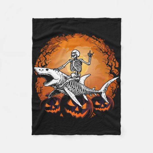 Skeleton Riding Shark Lazy Halloween Anzug Funny Fleecedecke (Vorderseite)