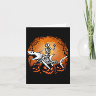 Skeleton Riding Shark Lazy Halloween Anzug Funny Karte