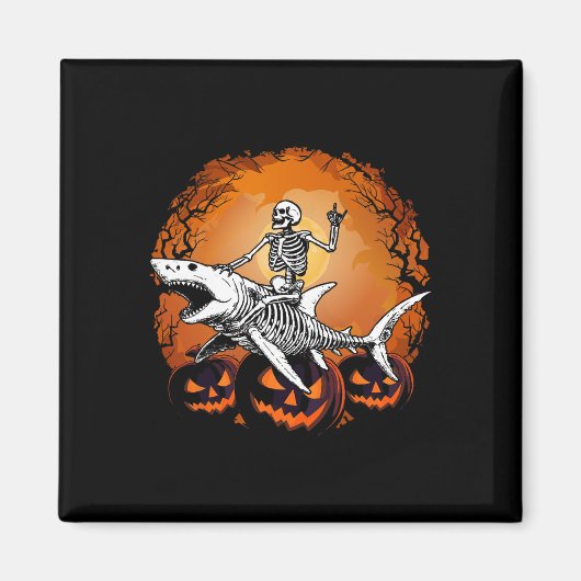 Skeleton Riding Shark Lazy Halloween Anzug Funny Magnet (Vorne)