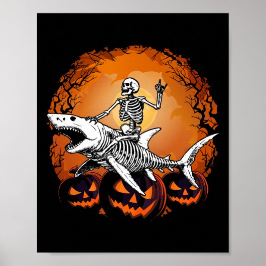Skeleton Riding Shark Lazy Halloween Anzug Funny Poster (Vorne)