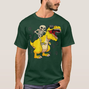 Skeleton Riding Yellow Dinosaur Lazy Halloween Cos T-Shirt