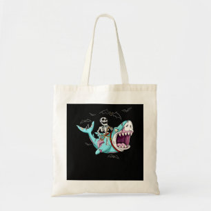 Skeleton Riding Zombie Shark Funny Halloween Gift Tragetasche