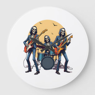 Skeleton Rock Band � Lustiges Halloween-Shirt Große Wanduhr