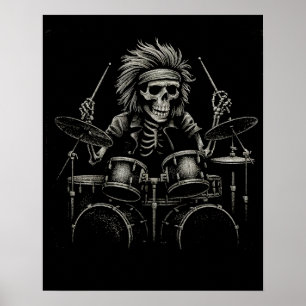 Skeleton Rock Drummer - Spooky Halloween Music Poster