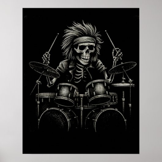 Skeleton Rock Drummer - Spooky Halloween Music Poster (Vorne)