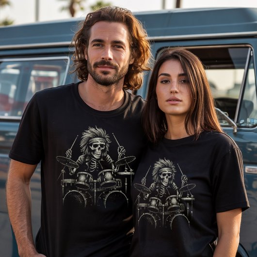 Skeleton Rock Drummer - Spooky Halloween Music T-Shirt