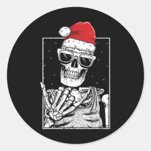 Skeleton Rock Hand Halloween Christmas Rock Music Runder Aufkleber