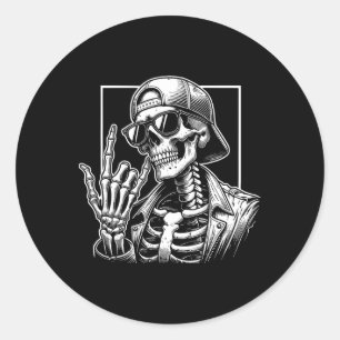 Skeleton Rock Hand Halloween Kostümrocker Cool R Runder Aufkleber