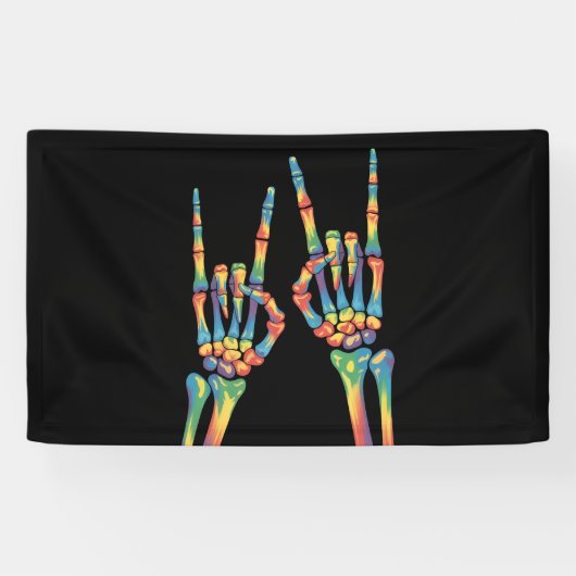 Skeleton Rock Hand Rainbow LGBTQ Gay Lesbian Prix Banner (Horizontal)