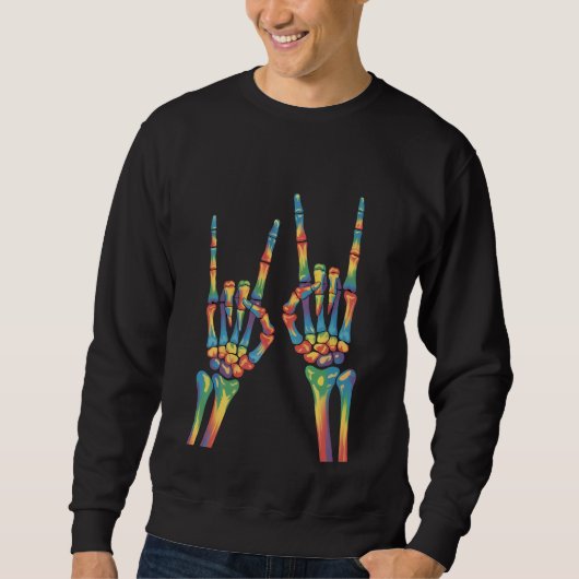 Skeleton Rock Hand Rainbow LGBTQ Gay Lesbian Prix Sweatshirt (Vorderseite)
