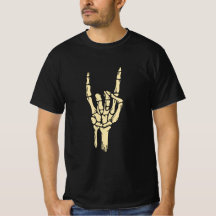 Skeleton Rock On Handzeichen Grafik T-Shirt - Goth