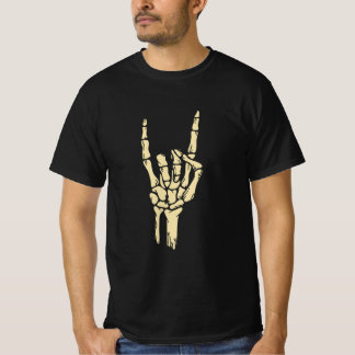 Skeleton Rock On Handzeichen Grafik T-Shirt - Goth