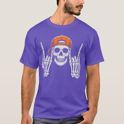 Skeleton Rocker Cool Cap Skater Halloween Costume  T-Shirt (Vorderseite)