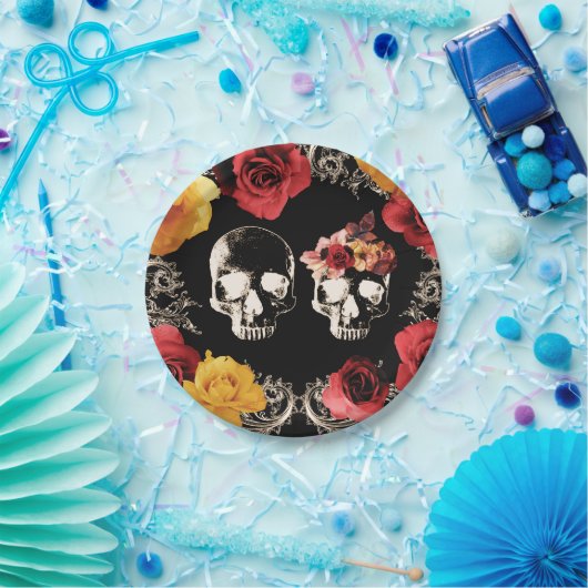 Skeleton Roter Gelber Fall Blumenhochzeit Pappteller (Party)