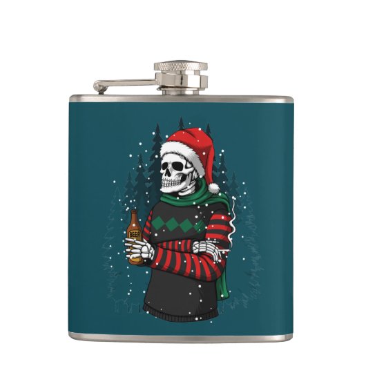 Skeleton Santa Christmas Adult Kleine Geschenk Flachmann (Vorderseite)