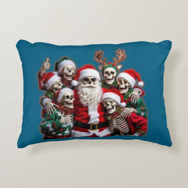 Skeleton Santa Christmas Group Photo – Festive 3D  Dekokissen (Vorderseite)